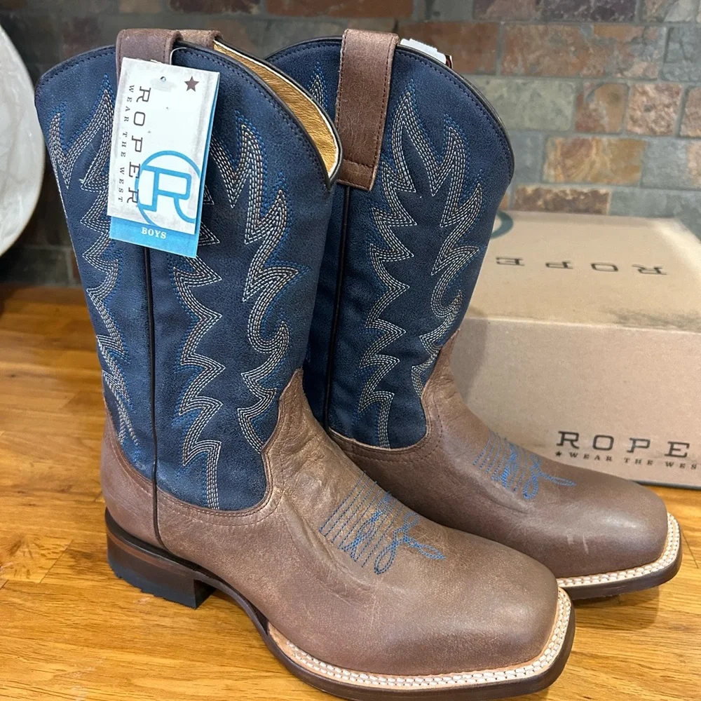 NWT Roper Western Boots in Brown and Blue - Picture 1 of 3